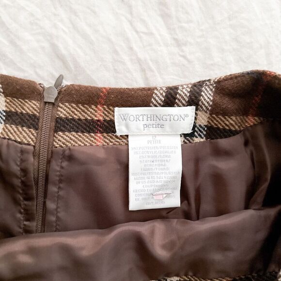 Vintage Plaid Wool Midi Skirt Fringe Size 12 P Brown Academia Classic Preppy - Picture 8 of 8